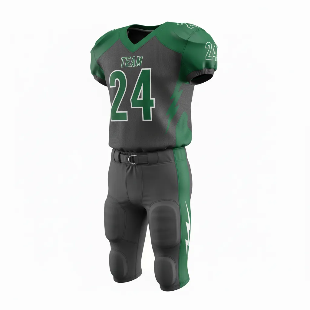 Custom Football Alternate Football Uniforms - Green - Charcoal Forest Shoulder Hem Stripe - Front View - Kinexa Sportswear