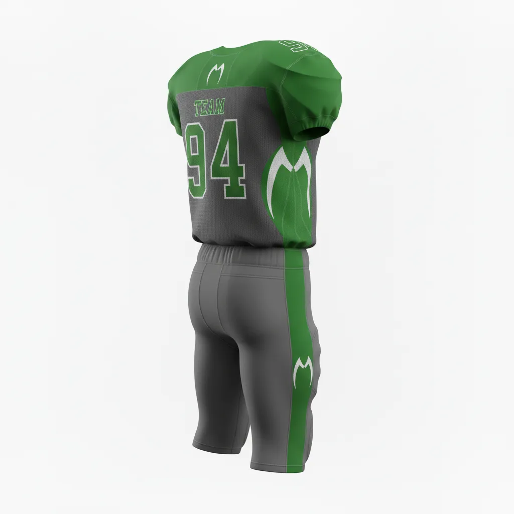 Custom Football Alternate Football Uniforms - Green - Charcoal Kelly Slash Marks - Back View - Kinexa Sportswear
