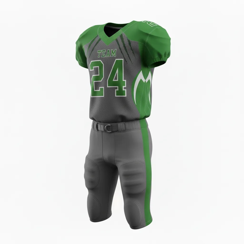 Custom Football Alternate Football Uniforms - Green - Charcoal Kelly Slash Marks - Front View - Kinexa Sportswear