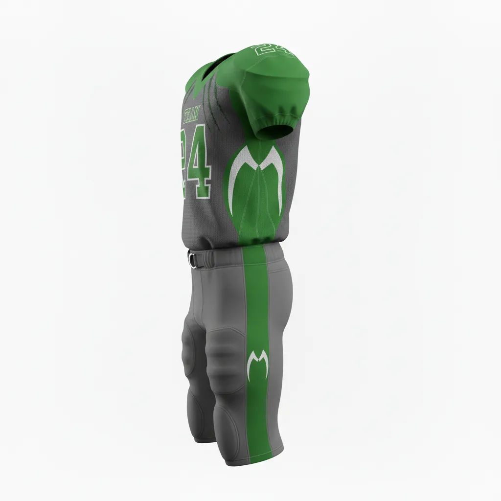 Custom Football Alternate Football Uniforms - Green - Charcoal Kelly Slash Marks - Side View - Kinexa Sportswear
