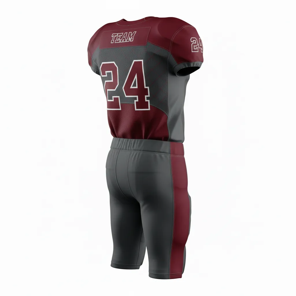 Custom Football Alternate Football Uniforms - Maroon - Charcoal Diamond Grid - Back View - Kinexa Sportswear