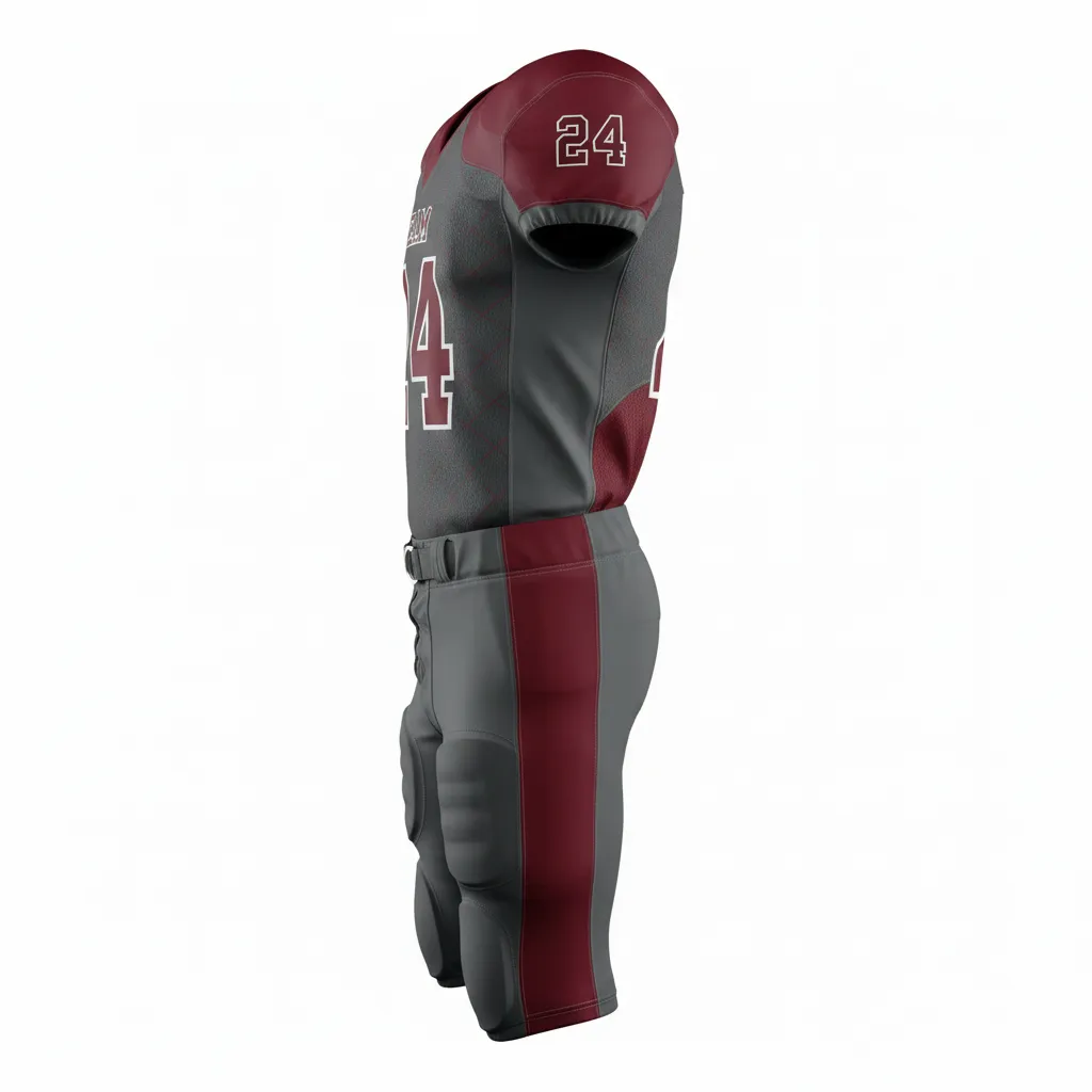 Custom Football Alternate Football Uniforms - Maroon - Charcoal Diamond Grid - Side View - Kinexa Sportswear