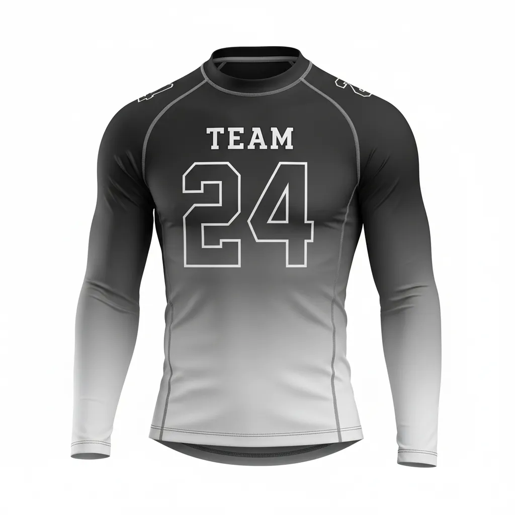 Custom Football Compression Shirt - Black, Grey, White - Gradient Ombre - Front View - Kinexa Sportswear