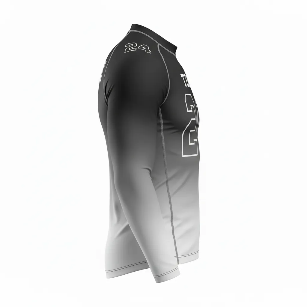 Custom Football Compression Shirt - Black, Grey, White - Gradient Ombre - Side View - Kinexa Sportswear