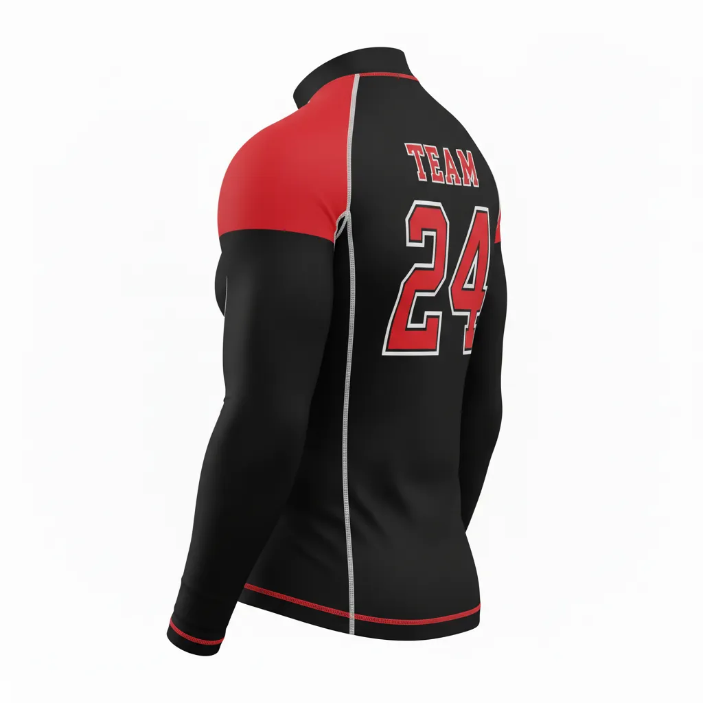 Custom Football Compression Shirt - Black, Red, White - Tricolor - Back View - Kinexa Sportswear