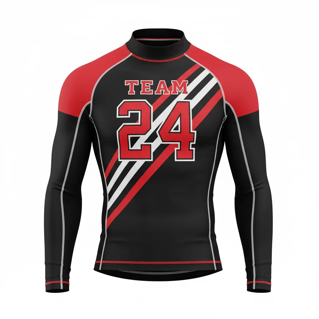 Custom Football Compression Shirt - Black, Red, White - Tricolor - Front View - Kinexa Sportswear