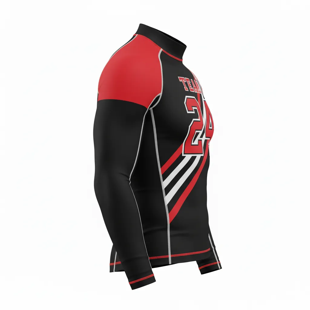 Custom Football Compression Shirt - Black, Red, White - Tricolor - Side View - Kinexa Sportswear