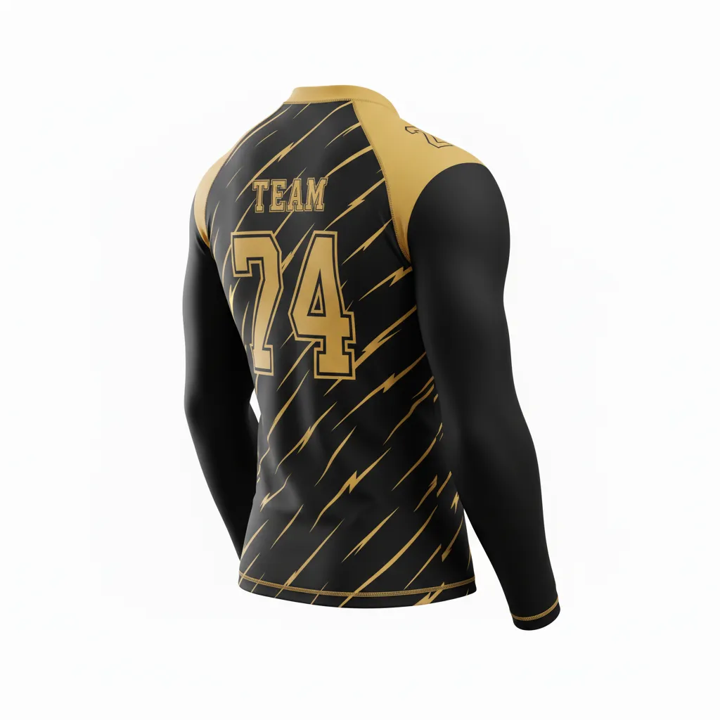 Custom Football Compression Shirt - Black, Gold - Vegas Razor Slash - Back View - Kinexa Sportswear