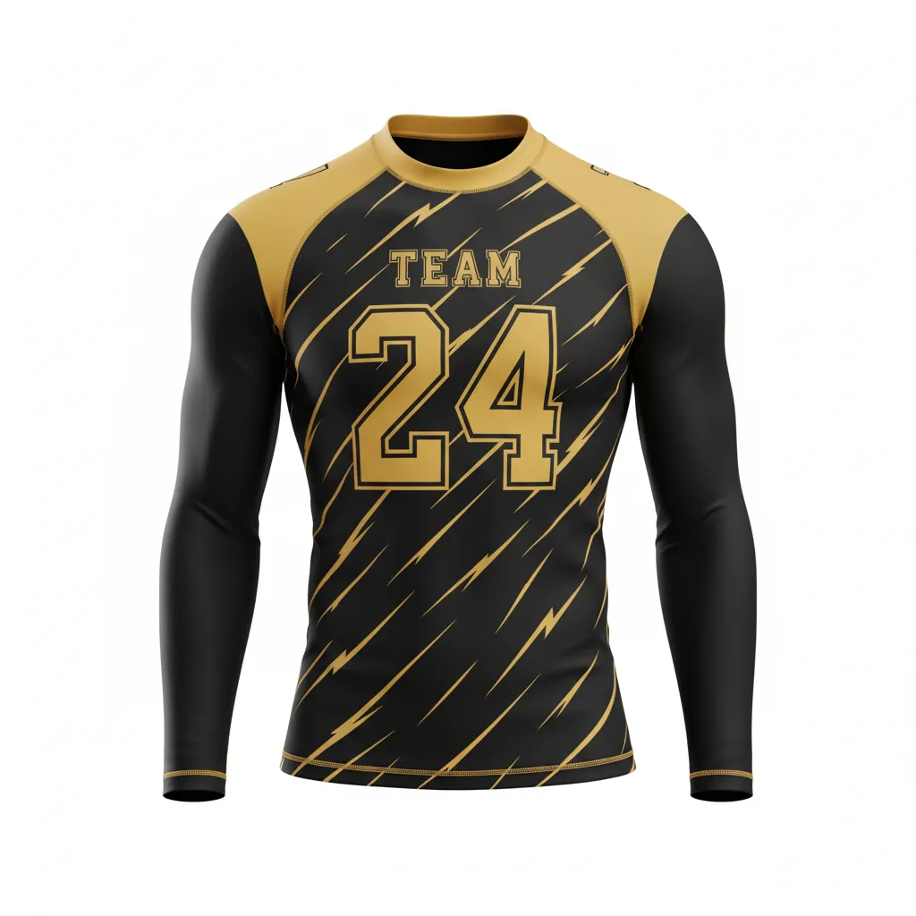Custom Football Compression Shirt - Black, Gold - Vegas Razor Slash - Front View - Kinexa Sportswear