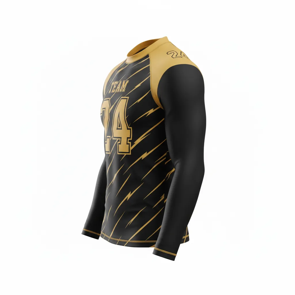 Custom Football Compression Shirt - Black, Gold - Vegas Razor Slash - Side View - Kinexa Sportswear