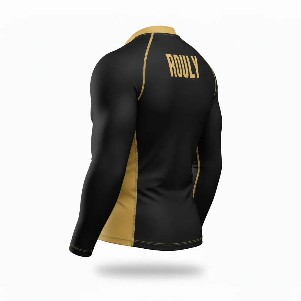 Custom Football Compression Shirt - Black, Gold - Vegas Side Panel - Back View - Kinexa Sportswear