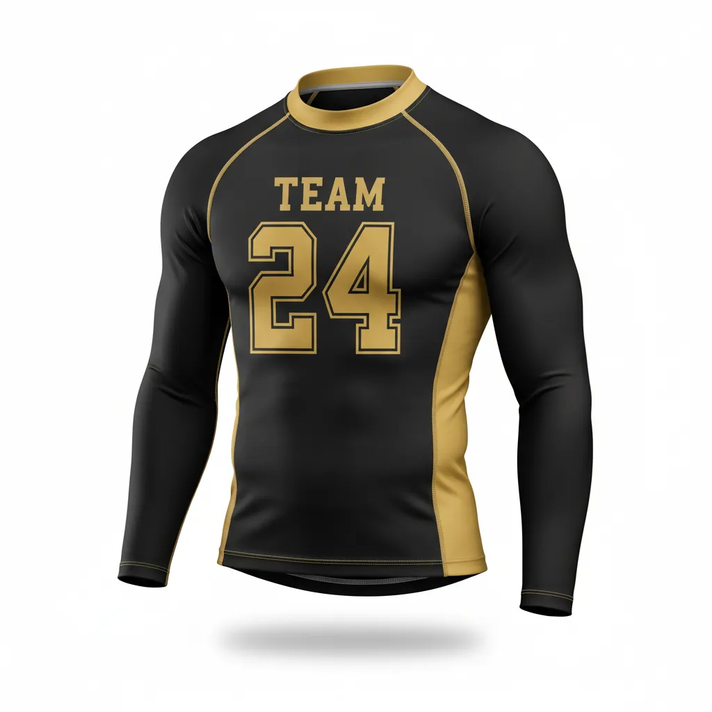 Custom Football Compression Shirt - Black, Gold - Vegas Side Panel - Front View - Kinexa Sportswear