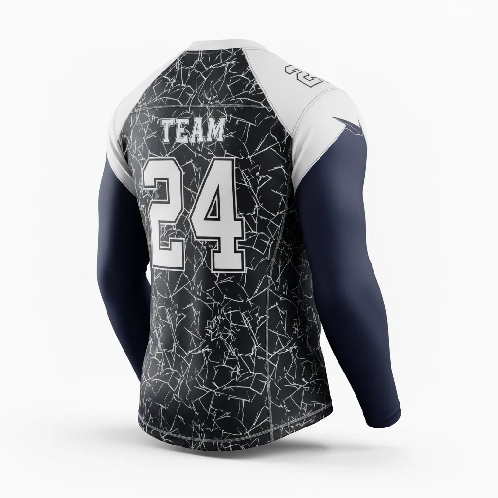 Custom Football Compression Shirt - Black, White - Shattered Glass - Back View - Kinexa Sportswear