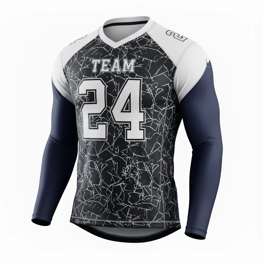 Custom Football Compression Shirt - Black, White - Shattered Glass - Front View - Kinexa Sportswear