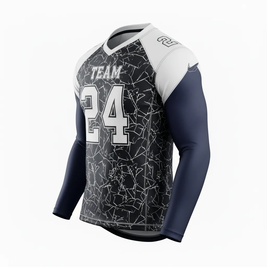 Custom Football Compression Shirt - Black, White - Shattered Glass - Side View - Kinexa Sportswear