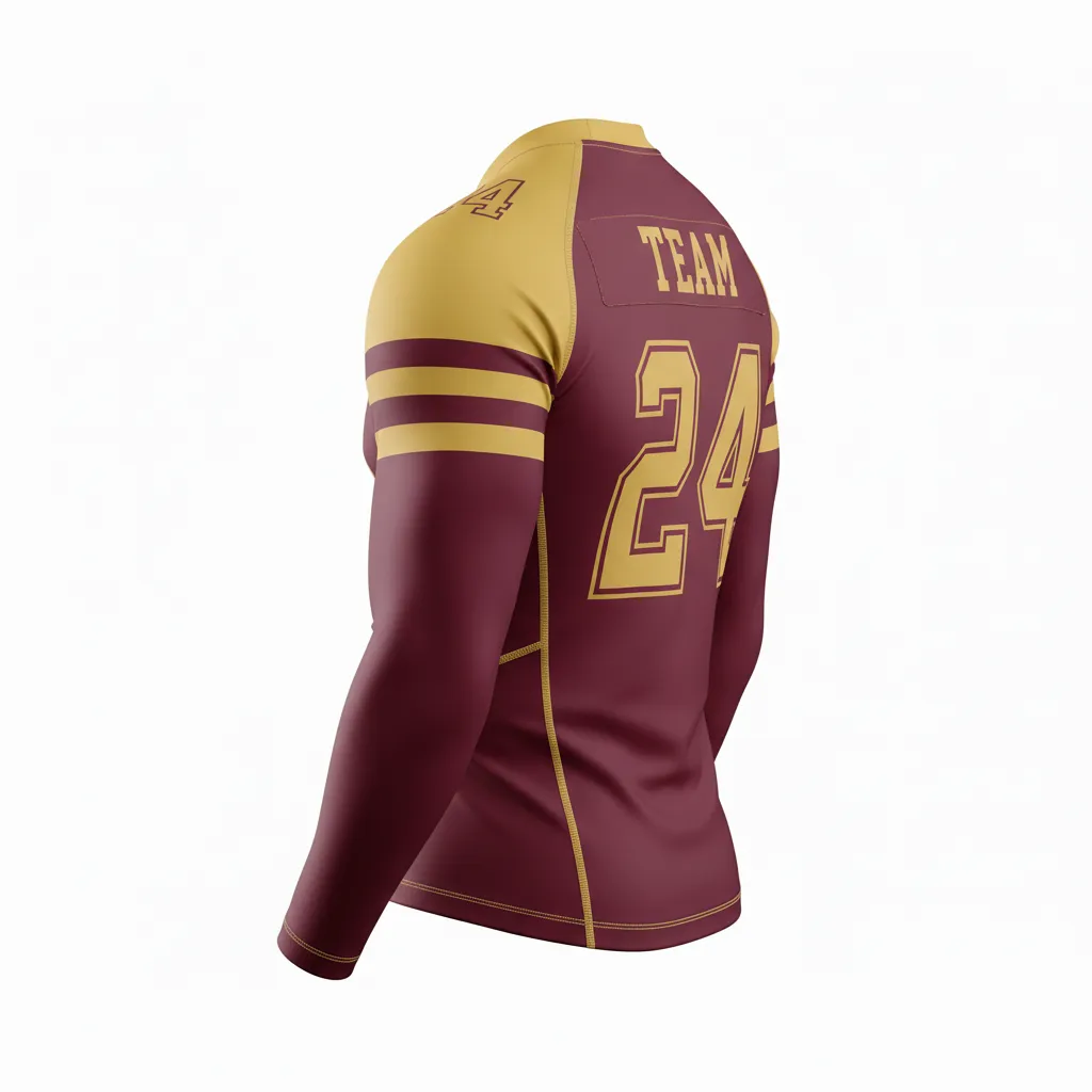 Custom Football Compression Shirt - Burgundy, Gold - Vegas Triple Stripe - Back View - Kinexa Sportswear