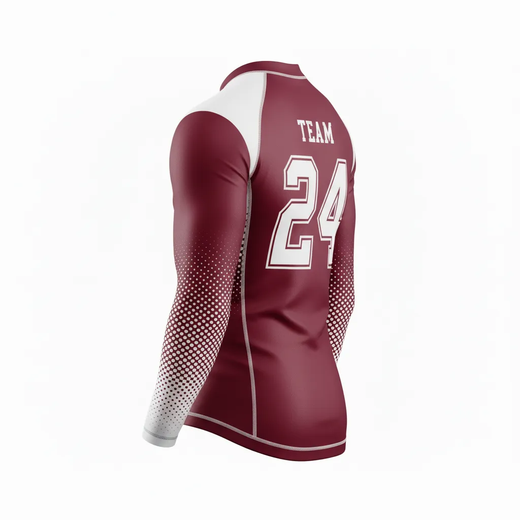 Custom Football Compression Shirt - Burgundy, White - Halftone Dots - Back View - Kinexa Sportswear