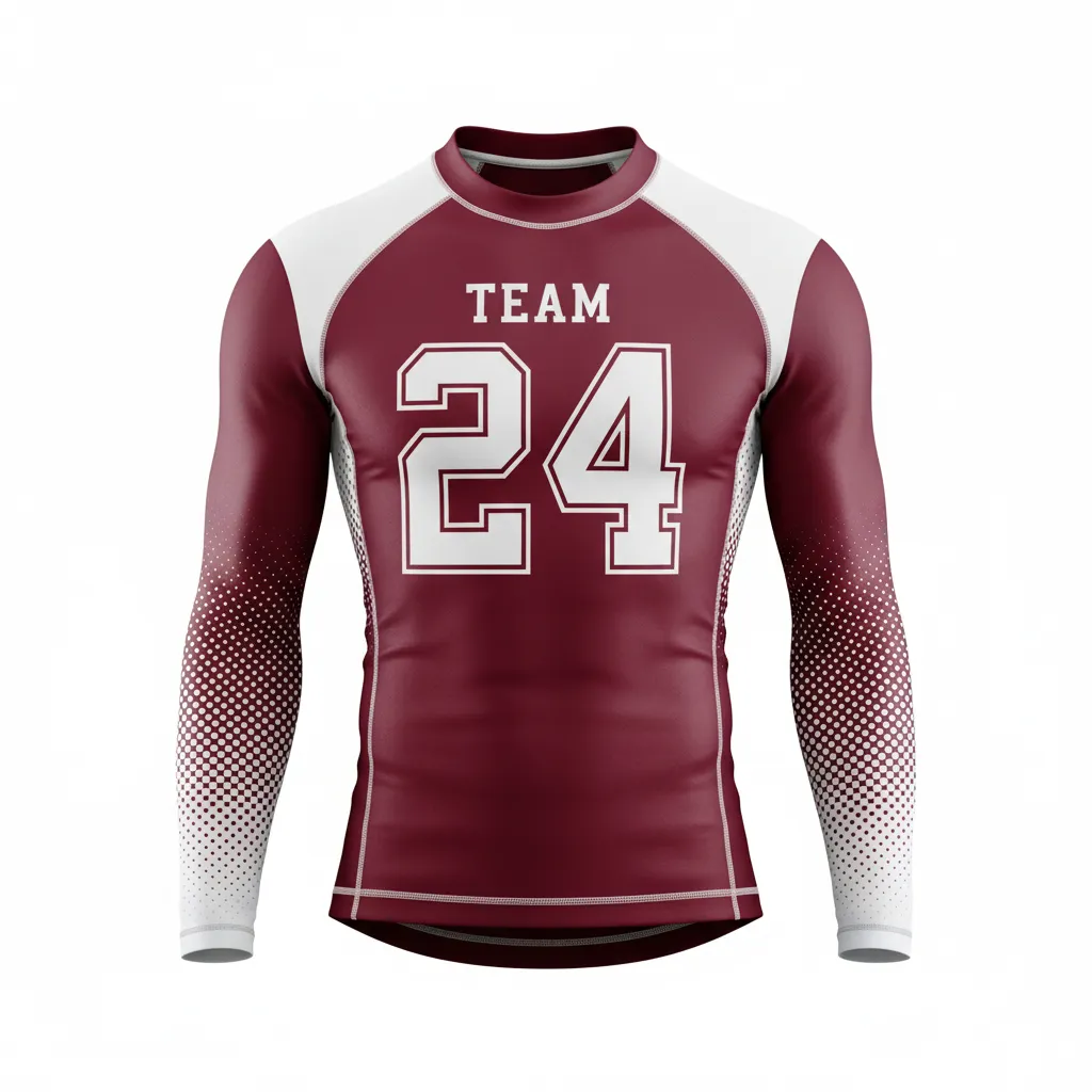 Custom Football Compression Shirt - Burgundy, White - Halftone Dots - Front View - Kinexa Sportswear