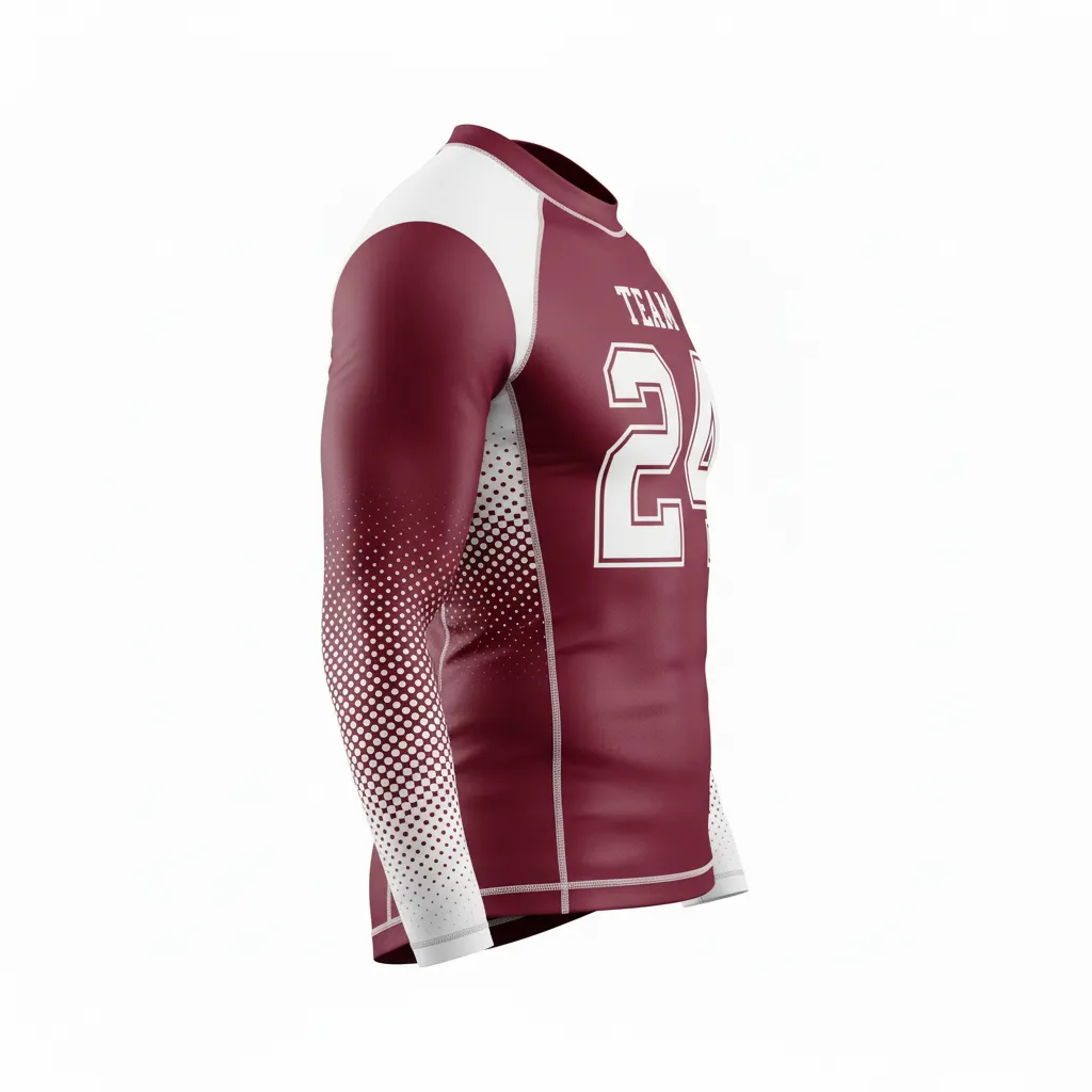Custom Football Compression Shirt - Burgundy, White - Halftone Dots - Side View - Kinexa Sportswear