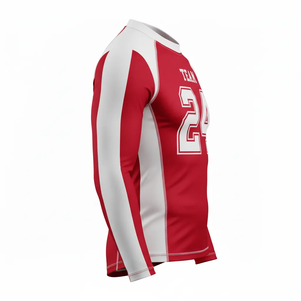 Custom Football Compression Shirt - White - Cardinal Shoulder Hem Stripe - Side View - Kinexa Sportswear