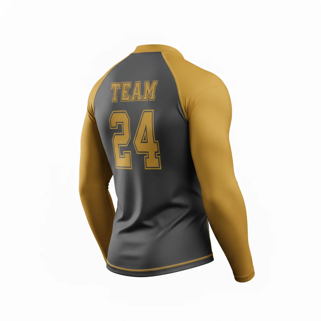 Custom Football Compression Shirt - Gold - Charcoal Vegas Shoulder - Back View - Kinexa Sportswear