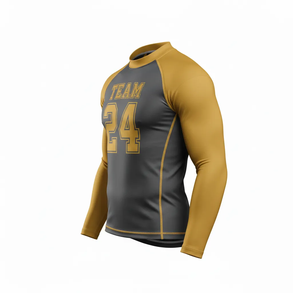 Custom Football Compression Shirt - Gold - Charcoal Vegas Shoulder - Side View - Kinexa Sportswear