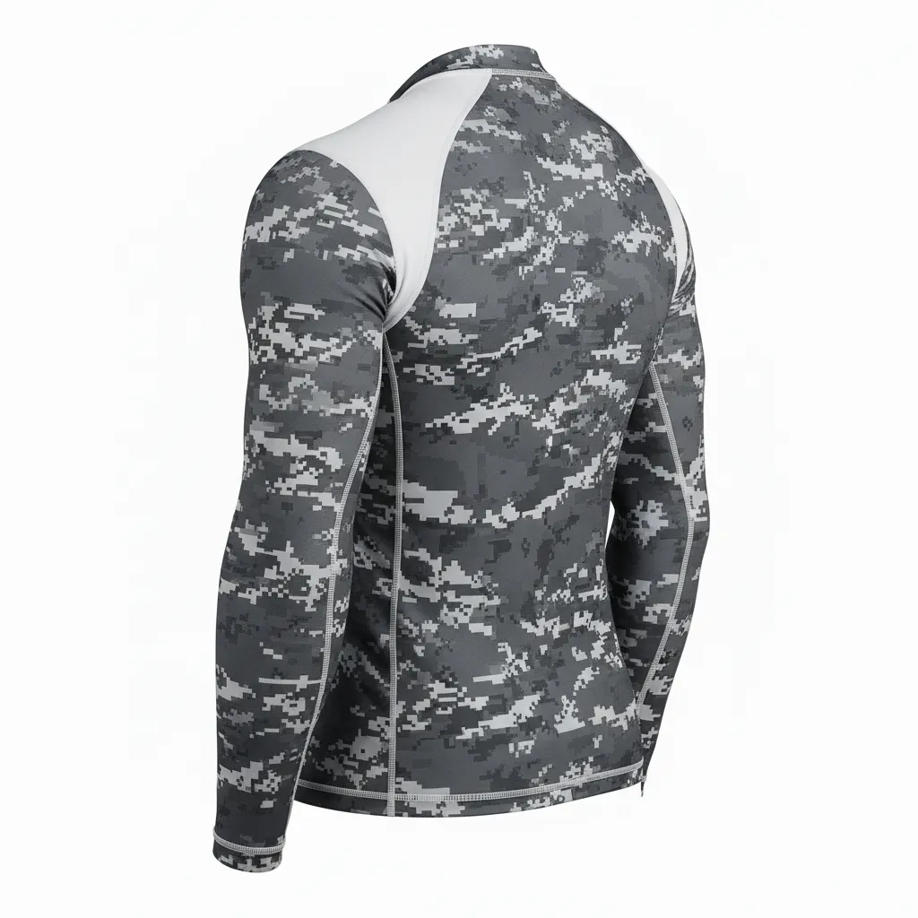 Custom Football Compression Shirt - White - Charcoal Digital Camo - Back View - Kinexa Sportswear