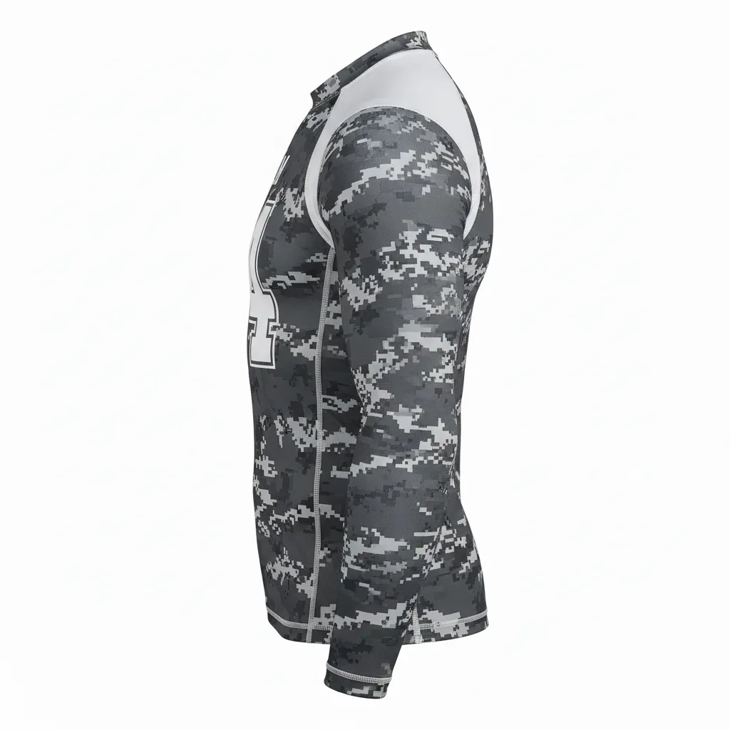 Custom Football Compression Shirt - White - Charcoal Digital Camo - Side View - Kinexa Sportswear