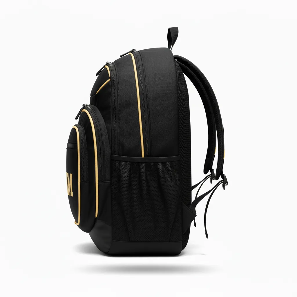 Custom Football Duffle Bag - Black, Gold - Vegas Side Panel - Side View - Kinexa Sportswear