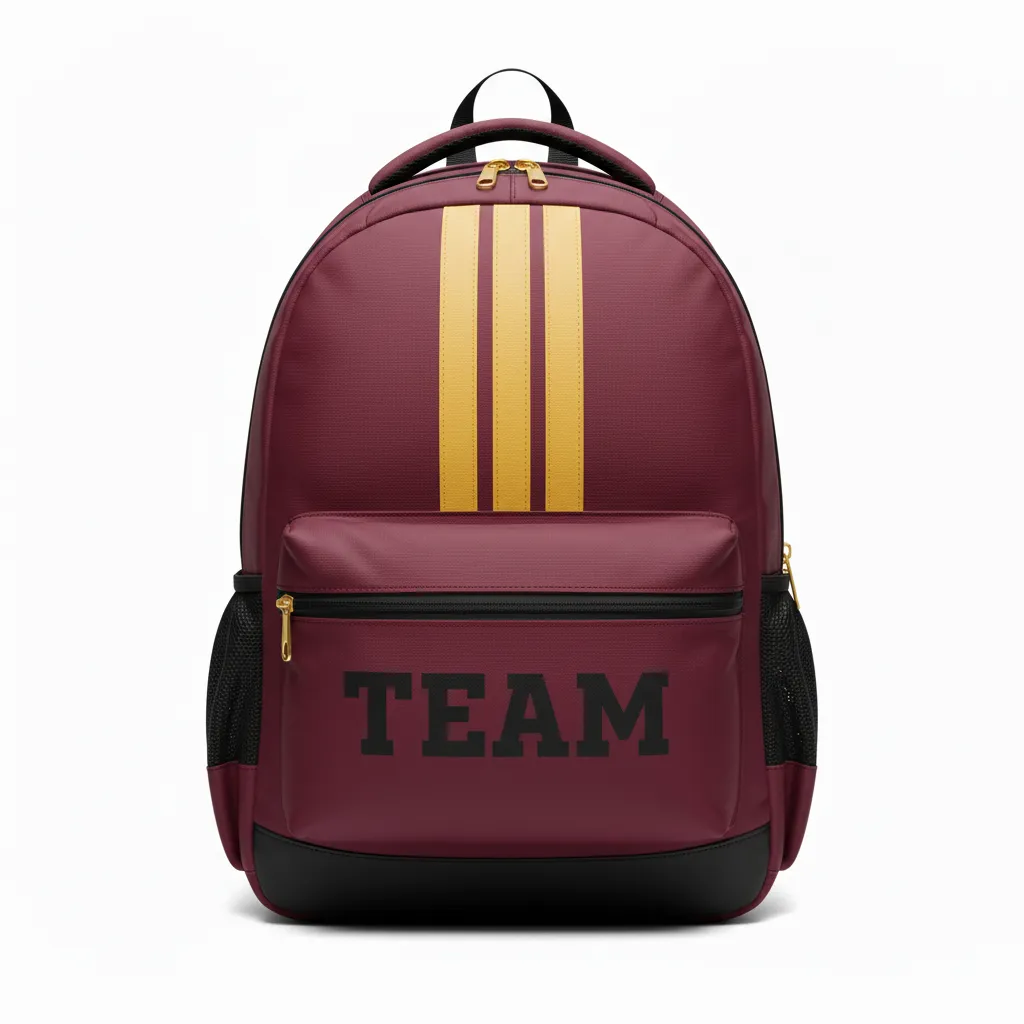 Custom Football Duffle Bag - Burgundy, Gold - Vegas Triple Stripe - Front View - Kinexa Sportswear