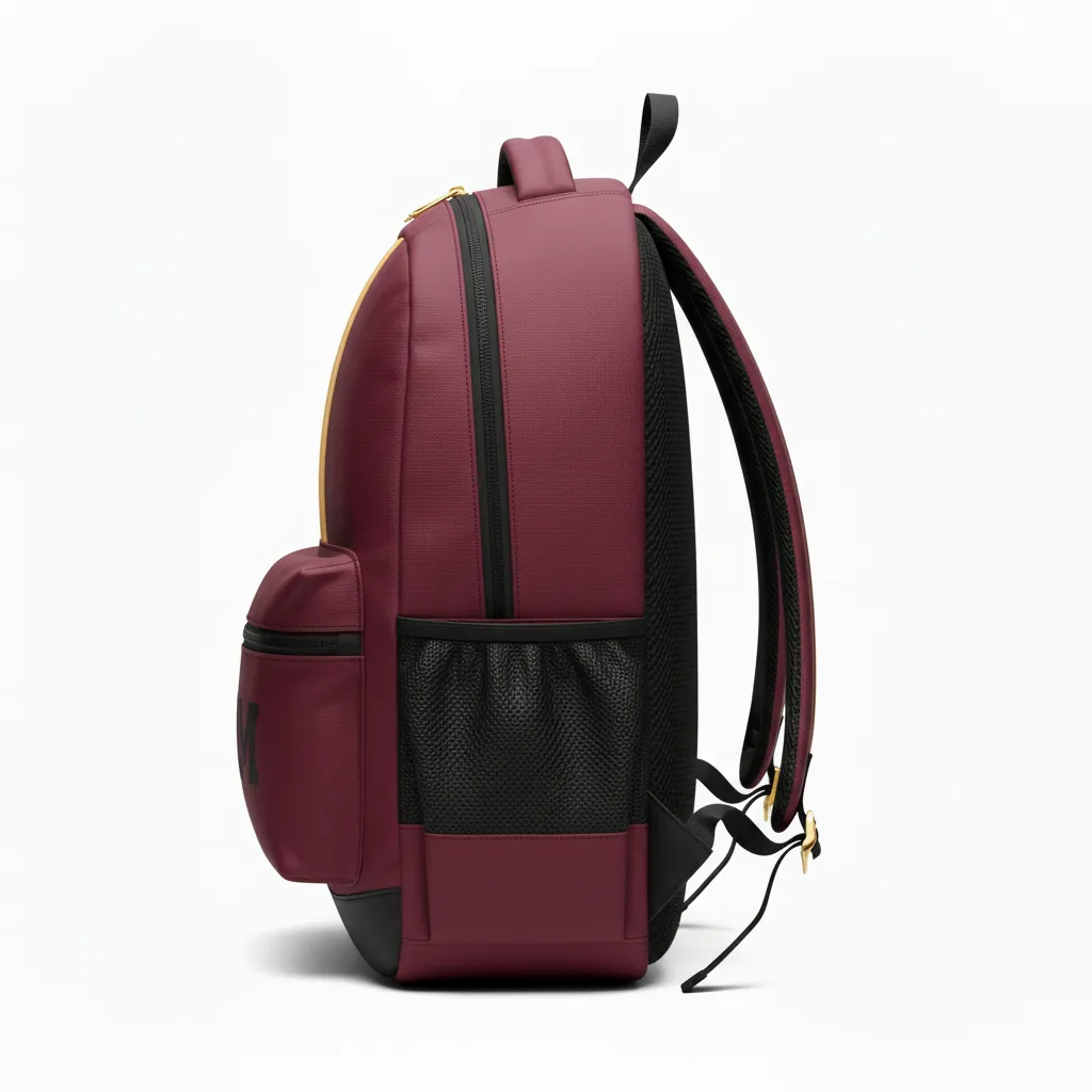Custom Football Duffle Bag - Burgundy, Gold - Vegas Triple Stripe - Side View - Kinexa Sportswear