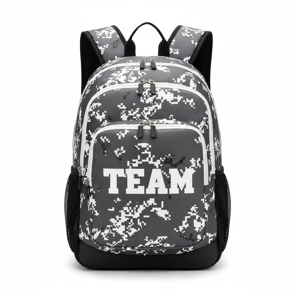 Custom Football Duffle Bag - White - Charcoal Digital Camo - Front View - Kinexa Sportswear