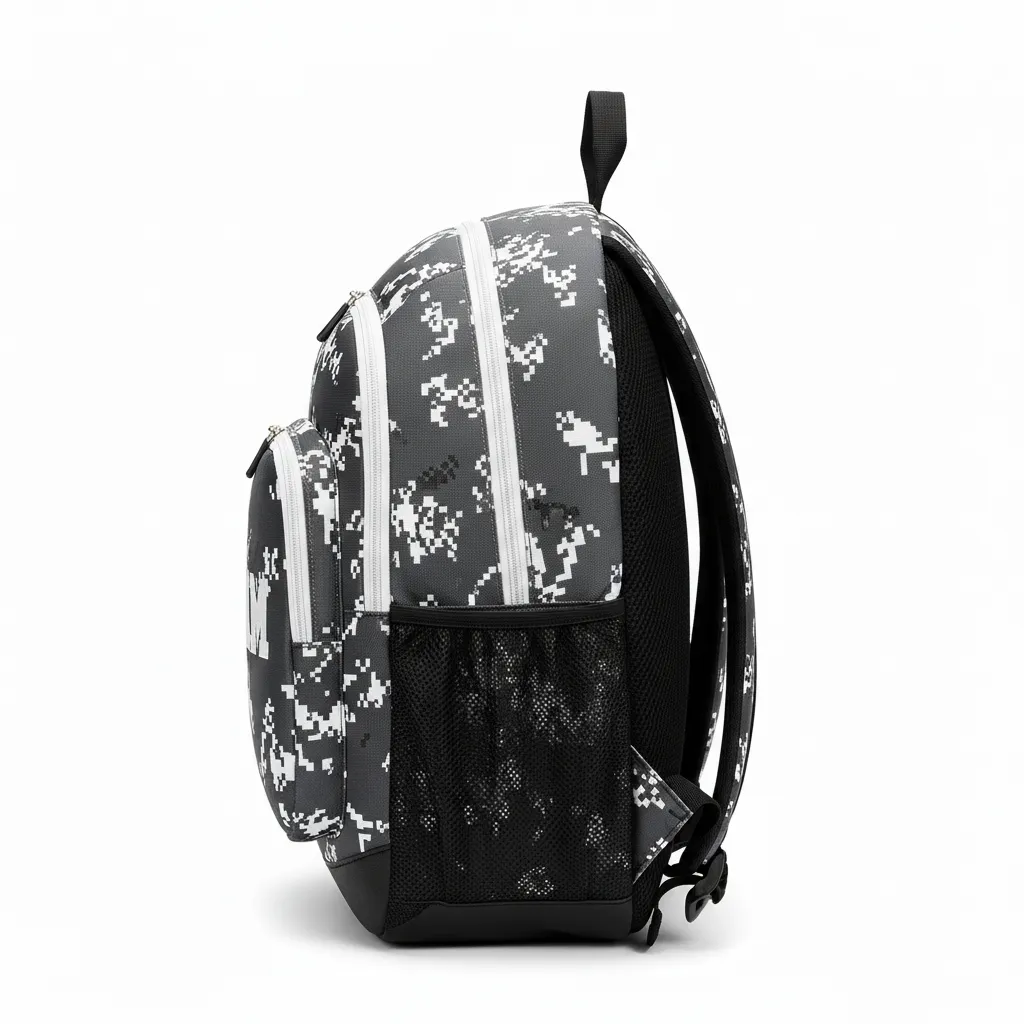 Custom Football Duffle Bag - White - Charcoal Digital Camo - Side View - Kinexa Sportswear