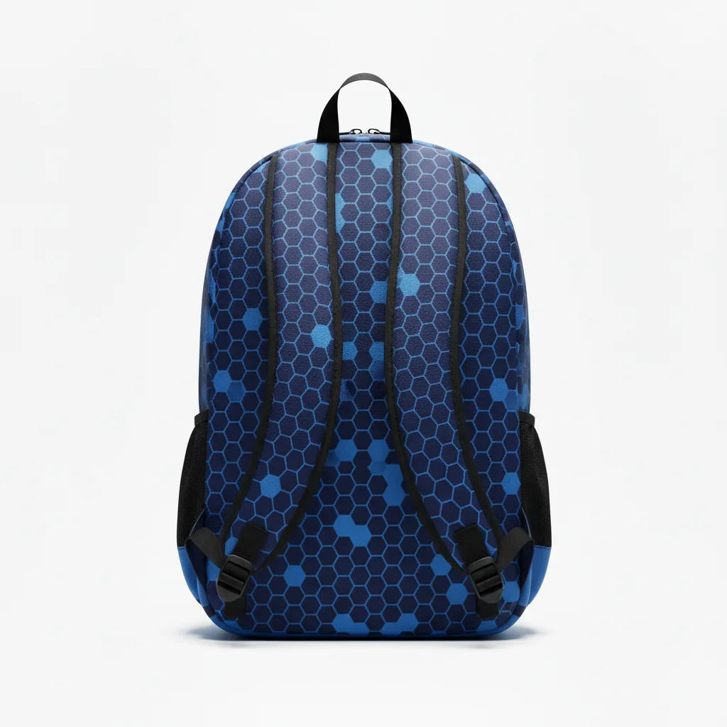 Custom Football Duffle Bag - Blue, Navy - Columbia Hexagon - Back View - Kinexa Sportswear