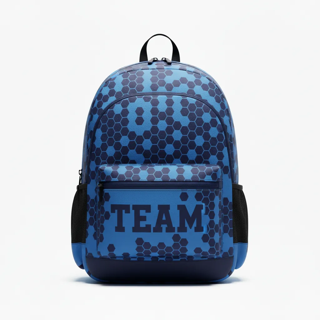 Custom Football Duffle Bag - Blue, Navy - Columbia Hexagon - Front View - Kinexa Sportswear