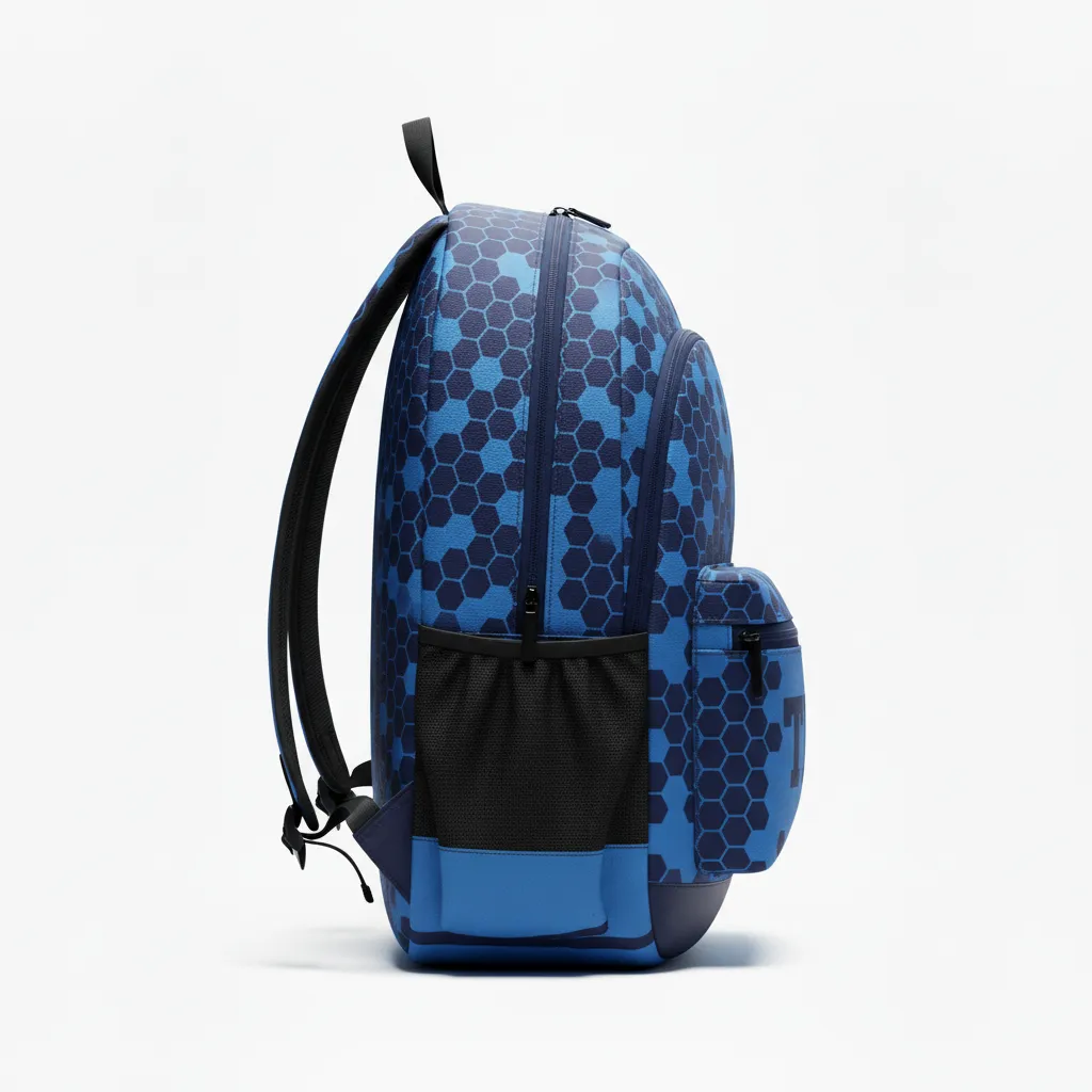 Custom Football Duffle Bag - Blue, Navy - Columbia Hexagon - Side View - Kinexa Sportswear