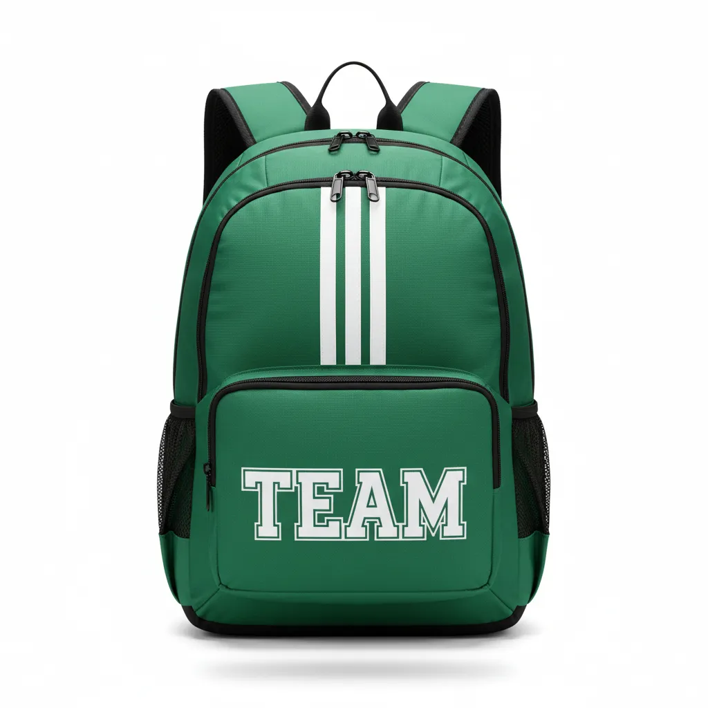Custom Football Duffle Bag - Green, White - Forest Triple Stripe - Front View - Kinexa Sportswear