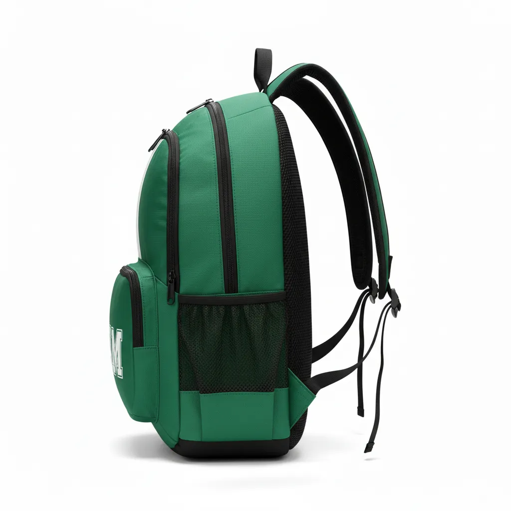 Custom Football Duffle Bag - Green, White - Forest Triple Stripe - Side View - Kinexa Sportswear