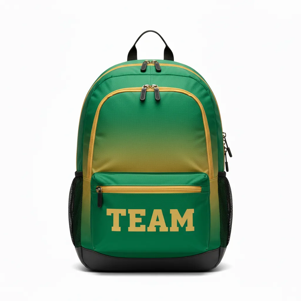 Custom Football Duffle Bag - Green, Gold - Kelly Vegas Shoulder Fade - Front View - Kinexa Sportswear