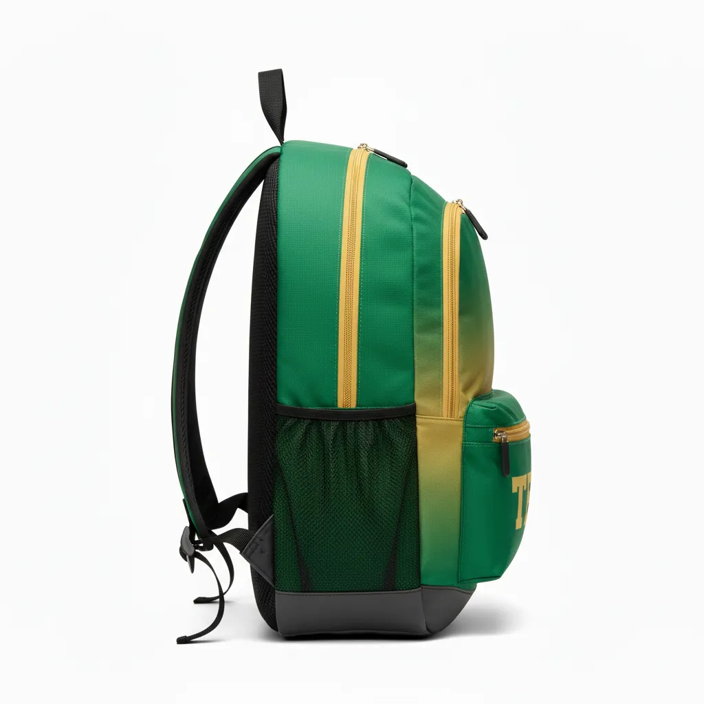 Custom Football Duffle Bag - Green, Gold - Kelly Vegas Shoulder Fade - Side View - Kinexa Sportswear