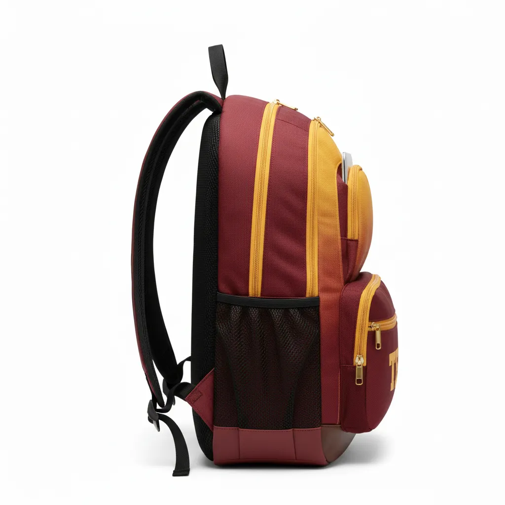 Custom Football Duffle Bag - Maroon, Gold - Vegas Gradient - Side View - Kinexa Sportswear