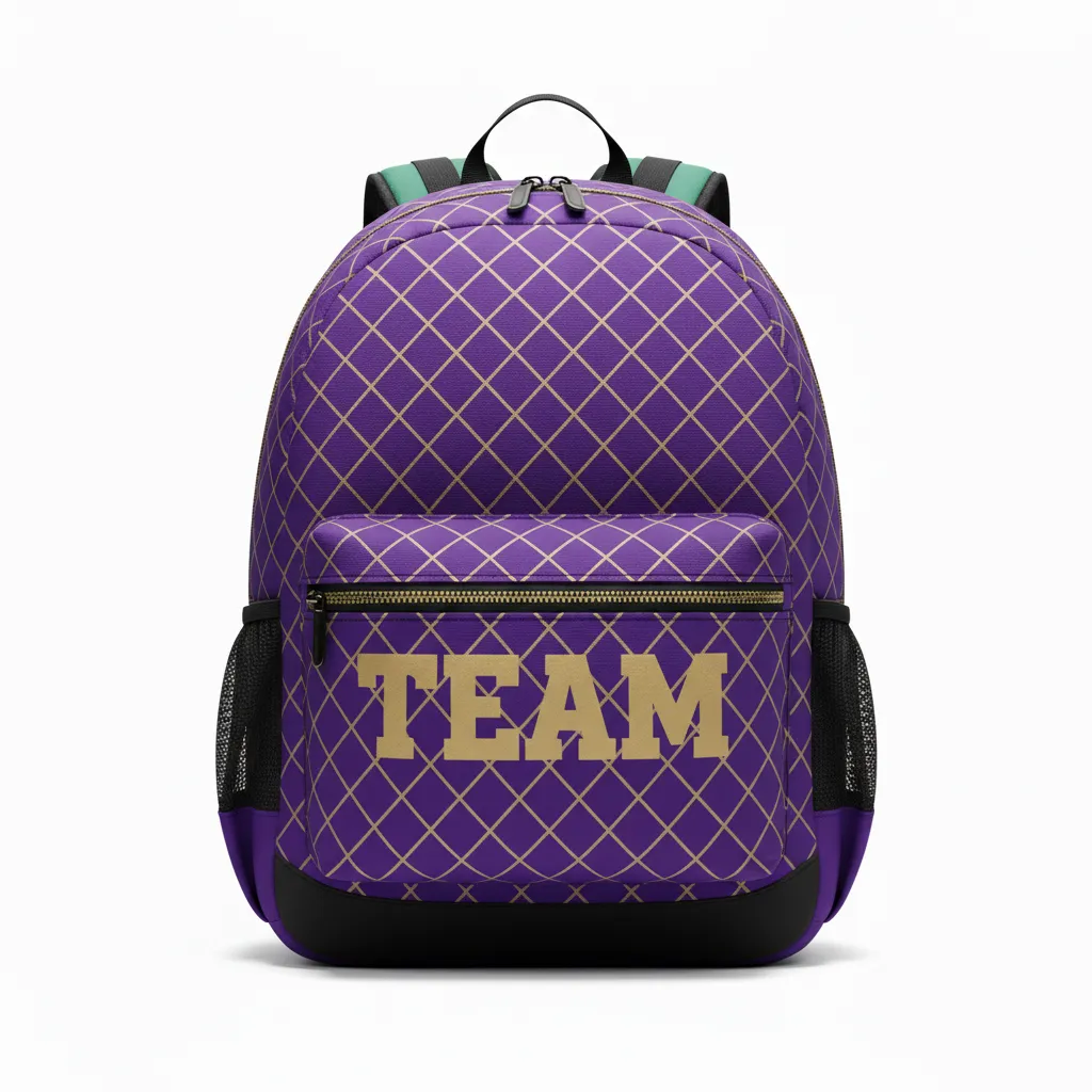 Custom Football Duffle Bag - Purple, Gold - Vegas Diamond Grid - Front View - Kinexa Sportswear