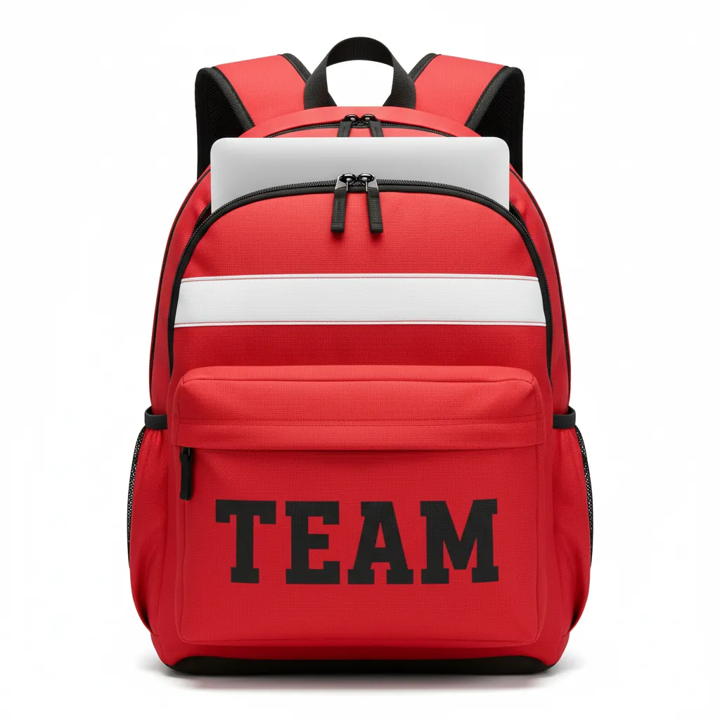 Custom Football Duffle Bag - Red, White - Chest Stripe - Front View - Kinexa Sportswear