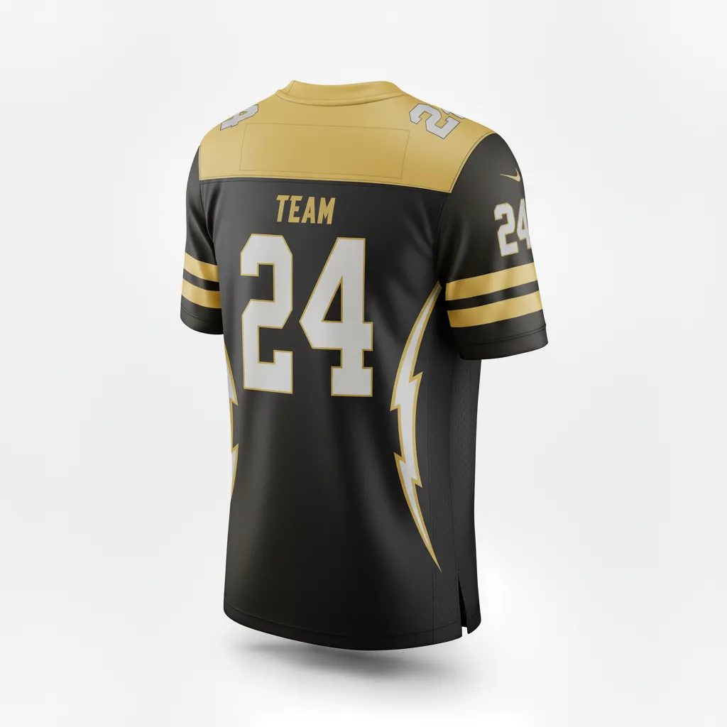 Custom Football Football Fan Jerseys - Black, Gold - Vegas Lightning Bolt - Back View - Kinexa Sportswear
