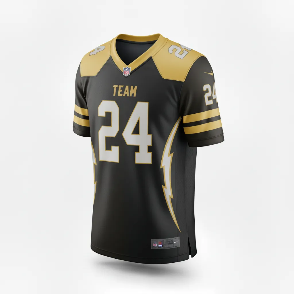 Custom Football Football Fan Jerseys - Black, Gold - Vegas Lightning Bolt - Front View - Kinexa Sportswear