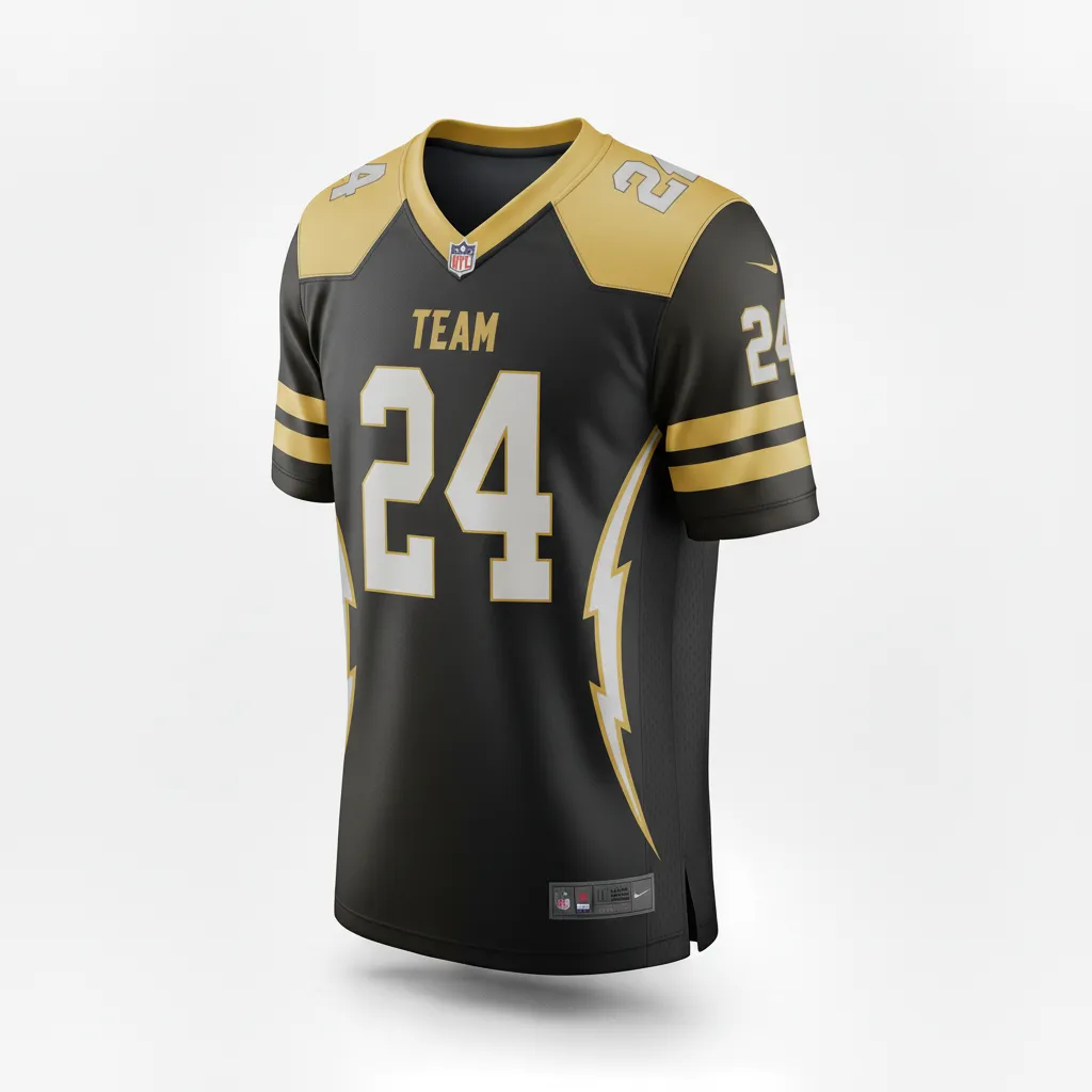 Custom Football Football Fan Jerseys - Black, Gold - Vegas Lightning Bolt - Side View - Kinexa Sportswear