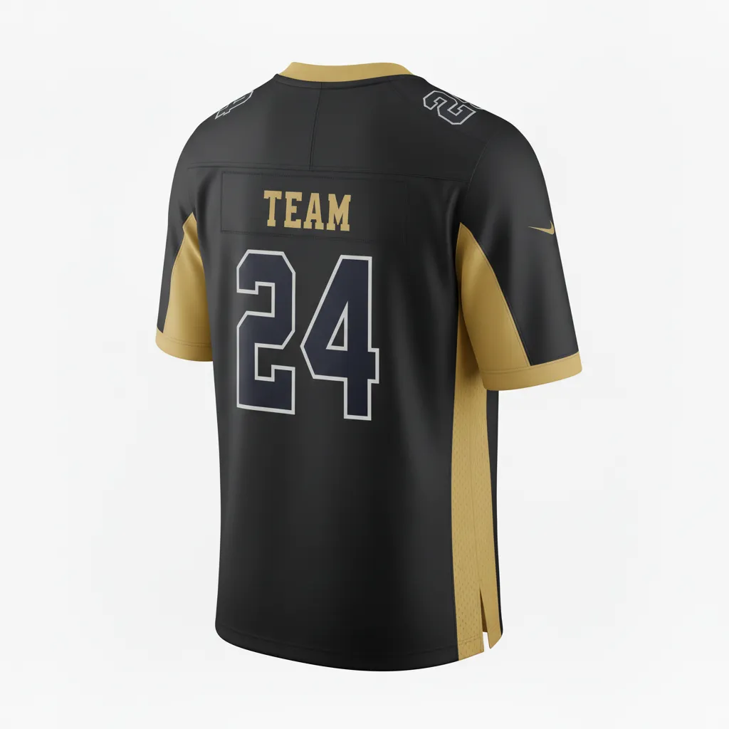Custom Football Football Fan Jerseys - Black, Gold - Vegas Side Panel - Back View - Kinexa Sportswear