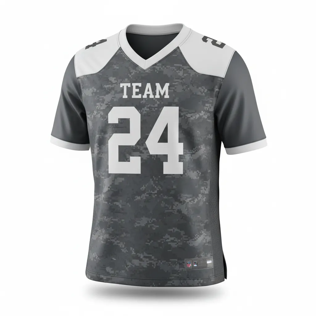Custom Football Football Fan Jerseys - White - Charcoal Digital Camo - Front View - Kinexa Sportswear