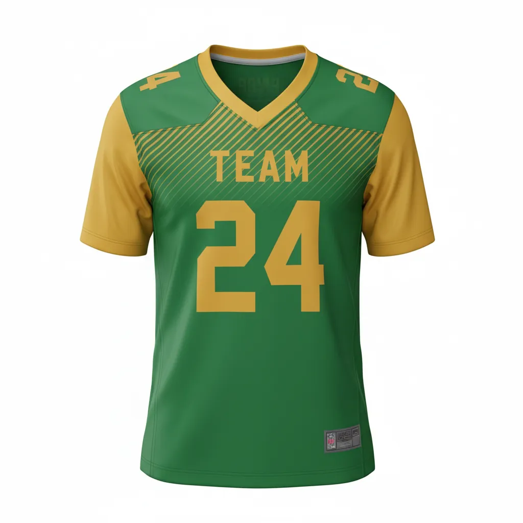 Custom Football Football Fan Jerseys - Green, Gold - Kelly Vegas Shoulder Fade - Front View - Kinexa Sportswear