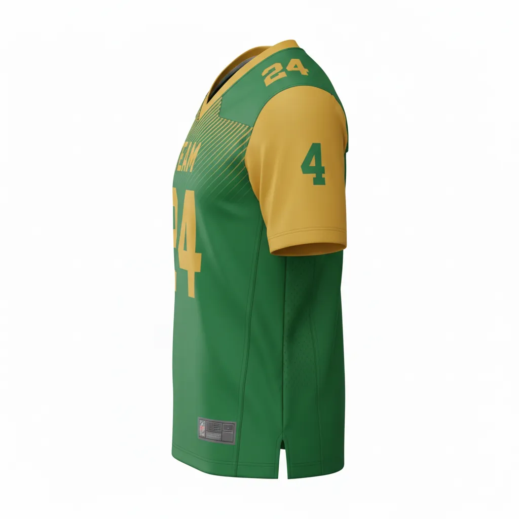 Custom Football Football Fan Jerseys - Green, Gold - Kelly Vegas Shoulder Fade - Side View - Kinexa Sportswear